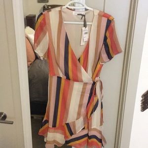 All in Favor rust multi stripe tie dress